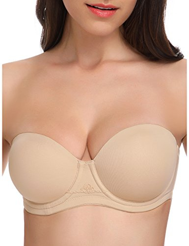 Wingslove Women's Strapless Full Figure Bra Underwire Multiway Contour Plus Size Bra Red Carpet (Nude,36DD)
