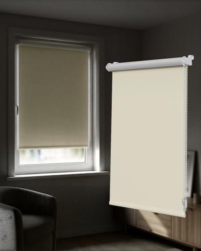 Victoria M. Tenebra Verdunkelungsrollo Klemmfix Rollo Fensterrollo, Sichtschutz, Verdunkelnd, Ohne Bohren inkl. Montagematerial, 55 x 160 cm, Cremeweiß