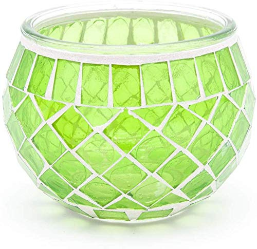 Mosaic Glass Candle Holder Vintage Jar Tea Light Holders Romantic Tea Light Candle Holder Home Decoration with Upto 8 Hour Burn Tea Light Candles (Green)