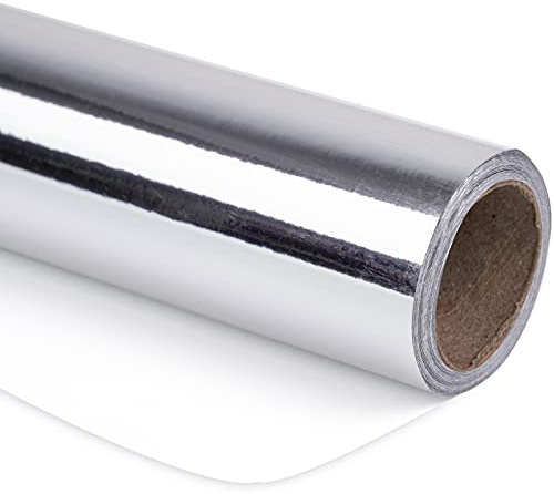 RUSPEPA Carta Da Regalo Metallizzata Argento - Mini Rotolo - Carta Tinta Unita Perfetta Per Matrimoni, Compleanni, Natale, Baby Shower - 44 cm X 10 m