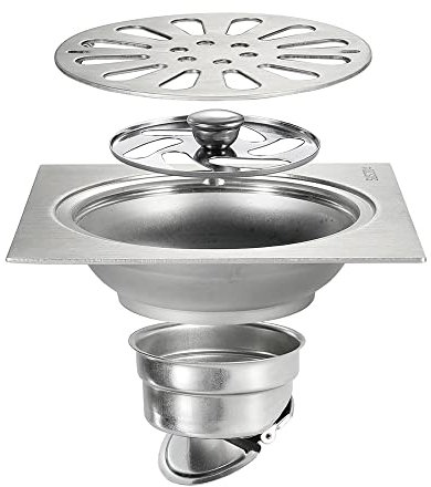 Ksunun Canalina per Doccia in Acciaio Inox Canalina di Scarico a Pavimento Deodorante Canaletta per Doccia Scarico Doccia a Quadrata Cromo,12 * 12 CM