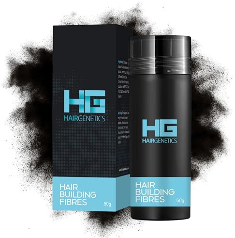 Hair Genetics Hair Fibres for Hair Loss Cover Thin Hair & Bald Spots- Hair Fibre for Thick Hairs- Fibers for Men and Women for Hair Loss (Black 50g)