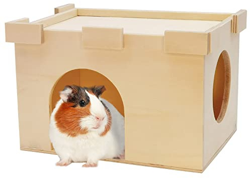 Fhiny Guinea Pig Castle, Chinchilla Hut with Window Ventilated Guinea Pig House Wood Small Animal Hideout Hamster Habitat Decor for Hamster Hedgehog Squirrel Sugar Glider