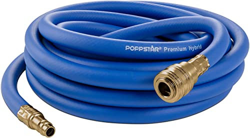 Poppstar Manguera para aire comprimido 5m (PVC híbrido con tejido, ⌀ interior 9,2mm con acoplamiento rápido y conector macho de latón), hasta 20 bar, azul