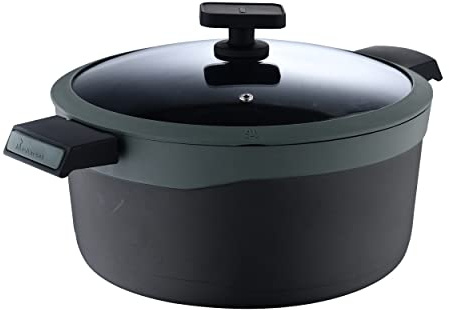 MasterPro Gastro Reeco, Cacerola de 28 cm y 13,5 cm de Altura con Tapa, Indicador de temperatura, Aluminio Fundido Reciclado, Revestimiento Antiadherente, Asas Soft Touch, Olla, Todo Tipo de Cocinas