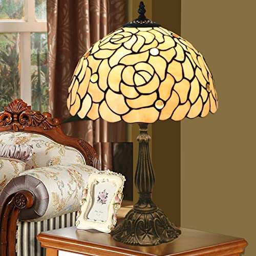 AIBOTY Rosenlampe, Tiffany-Lampe, Buntglaslampe, viktorianische Kommode Tischlampe, Mädchen Schlafzimmer Nachttisch Wohnzimmer Lesepult Klavierlampe, Legierung Basis, A
