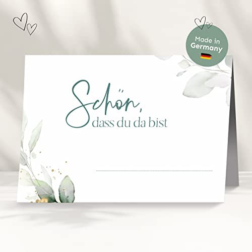 50 Tischkarten für deine Hochzeit | Eukalyptus türkis - Premium Platzkarte  schön dass du da bist im Set, Sitzplatzkarte, Design Namenskarte für Gäste