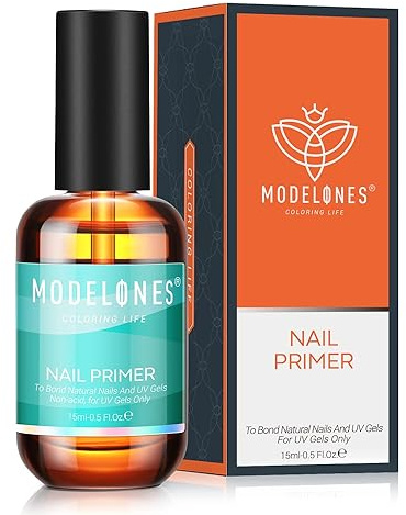 Modelones Primer Ongle Gel UV 15ml, Nail Prep Vernis Semi Permanent pour Acrylique Polygel Gel UV Vernis à Ongles Collage Manucure Naturels Air Dry