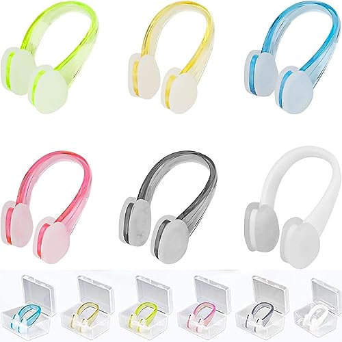 SIGANDG Schwimm-Nasenklammer, Wiederverwendbare Silikon-Schwimm-Nasenklammer, Mit Aufbewahrungsbox, Geeignet Zum Schwimmen, Tauchen, FüR Kinder, Erwachsene, Universell(6 Pack)