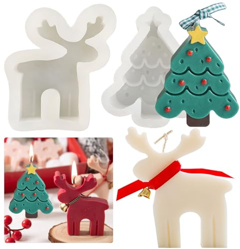 Molde de vela para fundir - Árbol de Navidad Molde de silicona, molde de alce 3D, molde de jabón para velas, jabones, chocolate