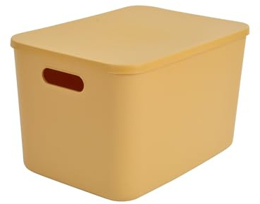 Homea, caja con tapa de plástico, 15,5 L, 35 x 25 x 21,5 cm, color ocre