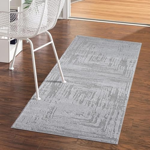 carpet city Teppich Kurzflor Wohnzimmer - Grau - 80x150 cm Rechteckig - Meliert, Geo-Muster - 3D-Effekt - Moderne Teppiche Flachflor Schlafzimmer, Esszimmer