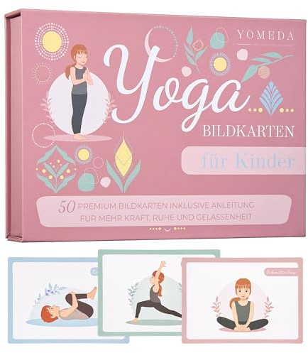 Yomeda Kinderyoga Bildkarten – 50 hochwertige Yoga Karten für Kinder mit Anleitungen – Fördert Konzentration, Bewegung & Achtsamkeit – Ideal für Zuhause, Schule & Therapie [Pädagogisch Wertvoll]
