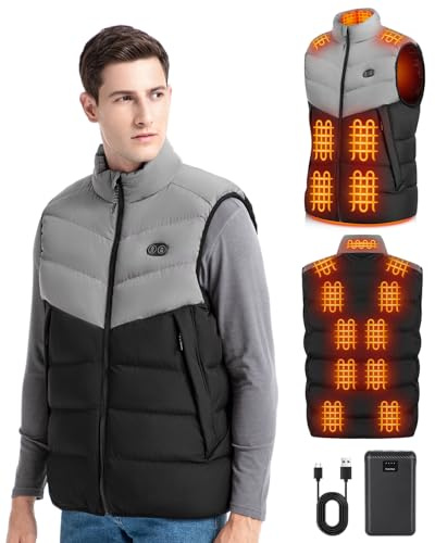 BEKOMIYA Heated Gilet for Men with 8000mAh Power Bank, Lightweight USB Heated Vest with 3 Heat Settings, Winter Warm Body Warmer Jacket for Outdoor Travel, Gift for Men