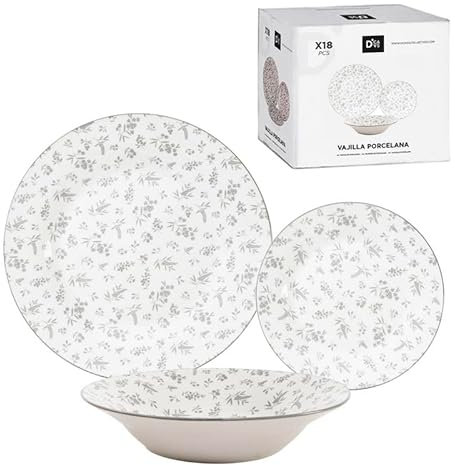 ROCKING GIFTS Juego de Vajilla de Cocina 18 Piezas Flor Gris