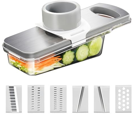 Tagliaverdure con 6 lame intercambiabili, tagliaverdure 6 in 1, affettatrice per cetrioli, affettatrice per verdure e mandolino multifunzionale, affettatrice vegetabile per aglio