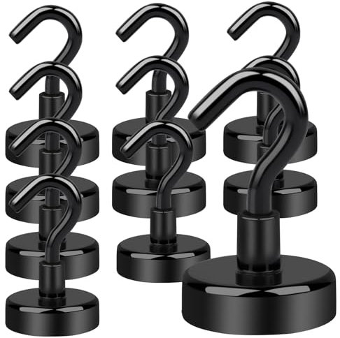 Aenienoe 10 Pack Magnetic Hooks Heavy Duty 25mm Strong Magnet Hook Neodymium Magnets with Hooks for Cruise Cabins Van Camping 25kg Black