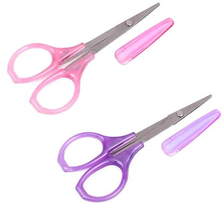 2 Pieces Small Scissors,Stainless Steel Sharp Crafting Scissors with Fine Straight Tips,Purple/Pink Portable Sewing with Cover for Student Embroidery,Knitting,Paper Cutting,and Scrapbooking.