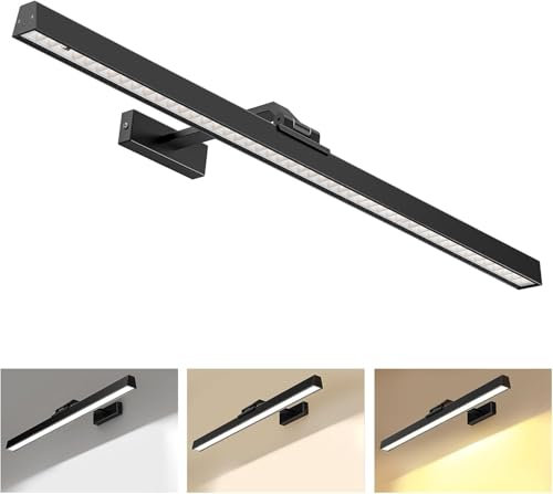 MOITA Picture Lights for Wall 60CM, 6500mAh Battery Operated Picture Lights with Remote Control and 3 Color Temperatures, LED Cordless Art Light for Indoor Dartboard Black