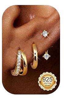 Finrezio 3 par örhängen för kvinnor 925 sterling silver örhängen för kvinnor Huggie örhängen brosk guld 14 karat örhängen silverring små hypoallergena öronpiercingar guld/silver