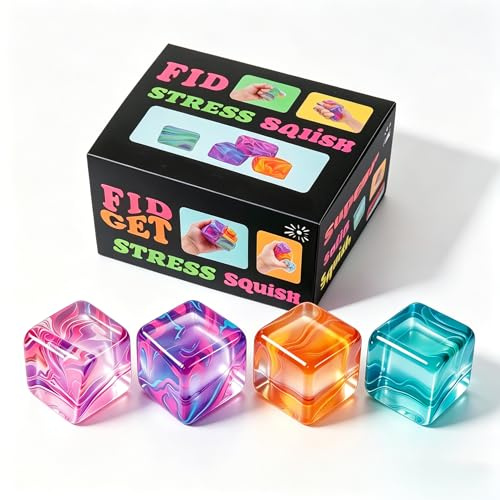 4 piezas Fidget Toys Squishy Stress Cubos – Cubo de hielo Sensorik Estrés Pelota para niños y adultos, juguete antiestrés, bola sensorial para niños con autismo, Squishy Fidget Toys