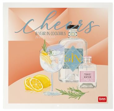 Legami Väggkalender 2026, Cheers, stor väggkalender, 12 månader och årsplanerare, engelsk, anteckningsbok, stjärntecken, internationella helgdagar, 30 x 29 cm