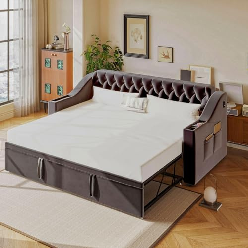 KOMHTOM Canapé lit 2 Places Convertible avec Rangement et Port de Charge, Lit 90/180x190cm avec lit gigogne (Matelas Non Inclus) (Gris foncé-1)