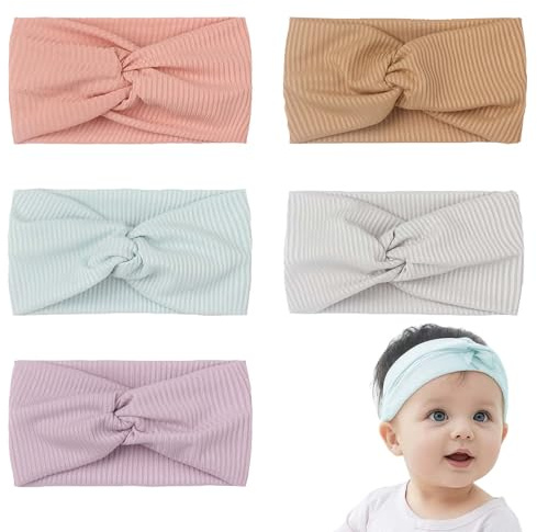 Fasce per Capelli Bambini Elastiche Regolabili – Set 5 Pezzi Fasce Turbante morbide in Tinta Unita – Colori Carne, caffè, Blu, Grigio, Viola – Accessori Capelli Bimba per Uso Quotidiano e ce
