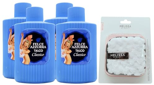 SET: Barattolo Talco, Polvere Naturale Ideale Dopo Il Bagno o La Doccia. Lascia La Pelle Fresca e Profumata. Disponibile In Varie Profumazioni 200g + Spugna Per Il Viso (4 Barattoli+Spugna, CLASSICO)