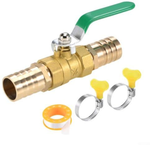 Jotekonoby Válvula de bola de latón de 90 grados con rosca G3/4, ganchos de manguera de 25 mm y abrazaderas para suministro de gas de tubería, válvula de parada manual de encendido/apagado de palanca