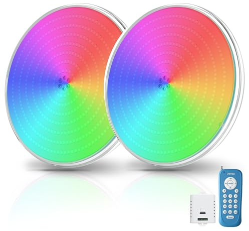 OSREE 35W Foco Piscina LED RGB PAR56 Extraplano, Lámpara Subacuática Multicolor Regulable 1400lm, Temporizador 2/4/6H, Luz Piscinas Impermeable IP68 Relleno Resina con Control Remoto,12V AC,Pack de 2