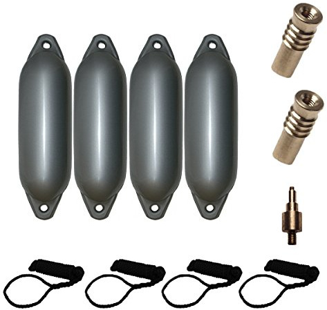 Majoni Komplettset 4er-Set Star 35 Schutzkörper für Boote mit 4 Leinen, 2 Ersatzventilen und 1 Ventiladapter - Silber 62 x 21 cm