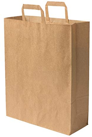 Sac Papier 100 Pièces - Poignée Renforcée Marron 16 Litres - 40 cm Haut x 32 Large x 12 cm Soufflet - Cabas Boutique Solide Résistant pour Vente à Emporter, Magasin, Commerce, Cadeau et Emballage