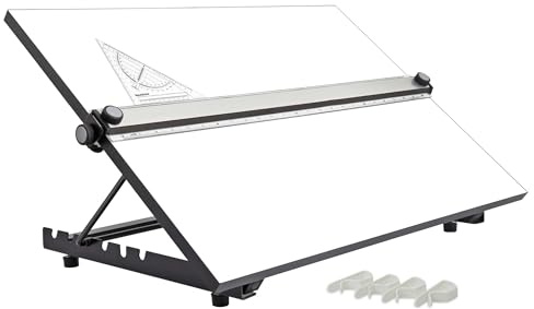 Liquidraw TTM03 Zeichenbrett, A3, mit 5 einstellbaren Arbeitswinkeln, Clips und quadratischem Quadrat, Weiß