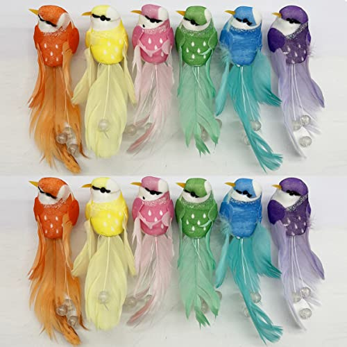 LWINGFLYER Artificial Simulation Foam Birds 5.1 Unique Fashion Decoration Bird with Pearl Feather Tail for Decoration Craft Ornaments Wedding Home Garden Party Accessories (Clip 12pcs)