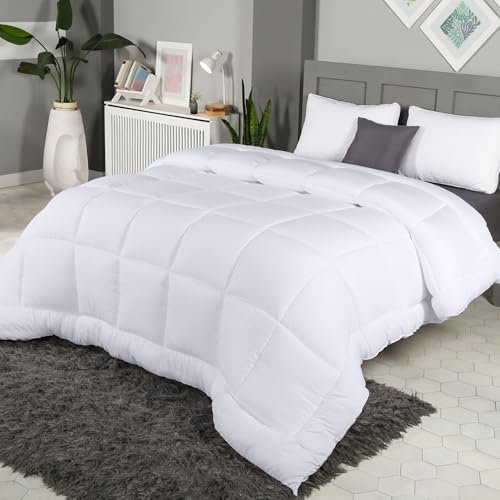 Utopia Bedding All Season Down Alternative Quilted Comforter - Microfiber Duvet Insert with Corner Tabs - Machine Washable - Bed Comforter, White, Queen
