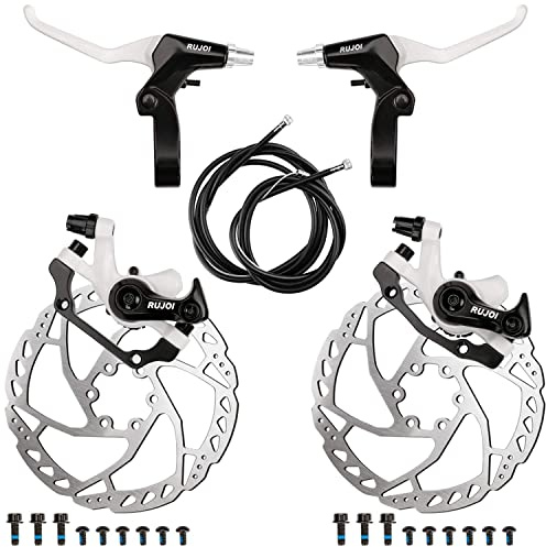 RUJOI Kit de Frein à Disque de vélo, étrier en Aluminium Avant et arrière, Levier de Frein de vélo en Alliage d'aluminium, Rotor de 160 mm, ajusteur de Plaquettes mécaniques