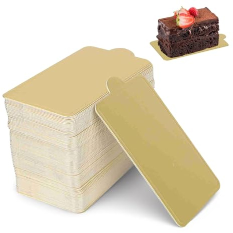 100 Pièces Supports à Gâteau en Carton, Planches Gâteaux à la Mousse10*6 cm Rectangulaire Plateaux gâteaux Jetables Carton Réversible Doré Socle Gâteau Parfaites pour Tartes Salées ou Petits Fours