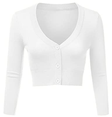 Totatuit Dam beskuren cardigan v-ringad Bolero kort tröja öppen framsida, A-vit-v-hals, XL