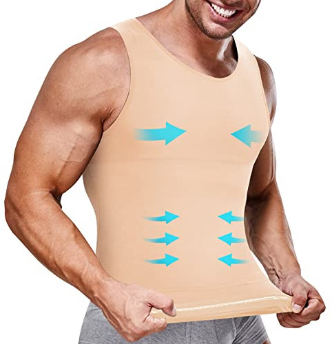 IFKODEI Kompressions-Shirts für Herren, figurformend, Body-Shaper, Unterhemd, Tank-Top, Bauchkontrolle, Shapewear, beige, Mittel