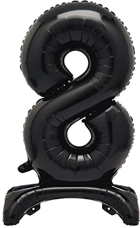 Unique Black Standing Number 8 Foil Balloon 30, Packaged