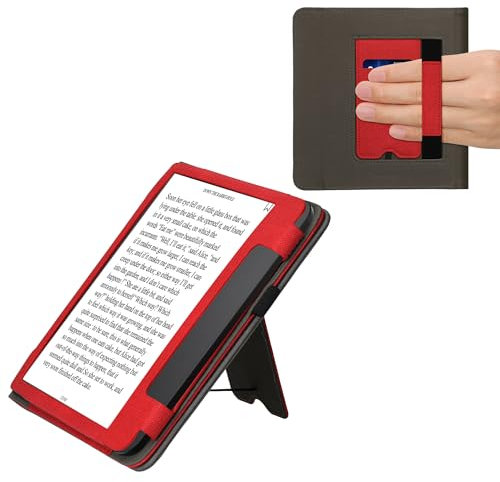 kwmobile Hülle kompatibel mit Tolino Epos 3 Hülle - Flip Case mit Handschlaufe - Kunstleder Cover - Rot Dunkelgrau