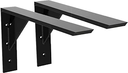 Heavy Duty Shelf Brackets 2 Pack 16 x 10 x 2.5 Black Steel 3/8 Thick Countertop Support Mantel L Bracket for Wood Granite Quartz Countertop