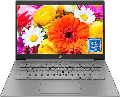 HP Laptop Chromebook HD de 14 Pulgadas para Estudiantes, Intel Quad-Core N4120 (> N4020), 4 GB de RAM, 64 GB eMMC, WiFi, cámara Web, HDMI, USB-A y C, 14 Horas de duración de la batería, Zoom, Cromado