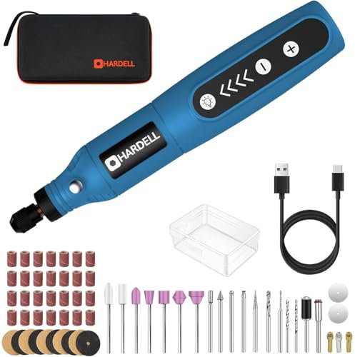 HARDELL Mini Cordless Rotary Tool Kit, 61 Accessories, 3.7V Type-C Charging Power Rotary Tool for Engraving, Sanding, Polishing, Carving, Cutting, DIY Crafts