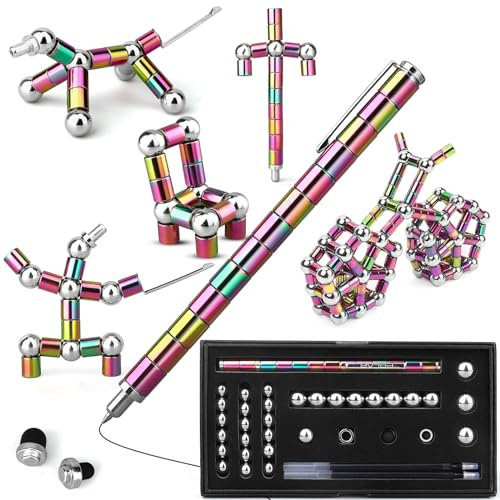 Fidget Pen Toy, Deformable Magnetic Toys, Stress Relief Improve Focus Tool for Adults Teacher, Unique Metal Gadget for Office, 3d Writing Pen Birthday Gift Stocking Stuffer (with Gift Box)