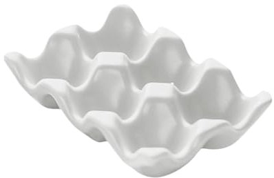 Gralara Porta Uova a 6 Fori, Dispenser per Uova in Ceramica Smaltata, per Frigorifero da Appoggio, Bianco