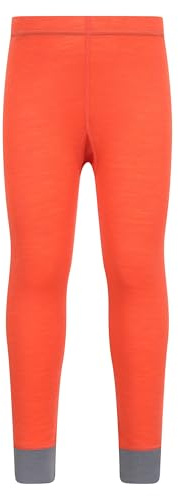 Mountain Warehouse Merino Kids Thermal Baselayer Trousers - Breathable, Lightweight, Childrens Pants, Antibacterial, Easy to Carry, Girls & Boys - Outdoors Orange (01) Teen Size 13 Years
