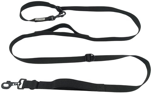 EGV - Correa multiposicion perro con doble asa de neopreno. Correa perro manos libres para usar como correa perro para correr - Correa perro larga de 2,50 metros de longitud. (Negro)