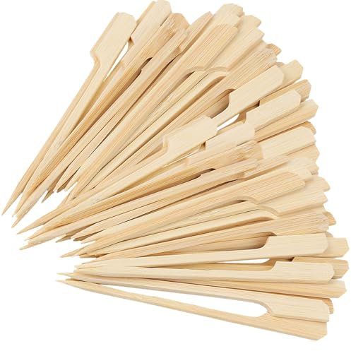 200 Pcs Bamboo Skewers - Bamboo Sticks Natural Wooden Skewers Food Stick Flat for Drinks Barbecue Kebabs Cocktail Sticks Satay Garnish Accessories Buffets Party Sandwich Hamburger 9 CM